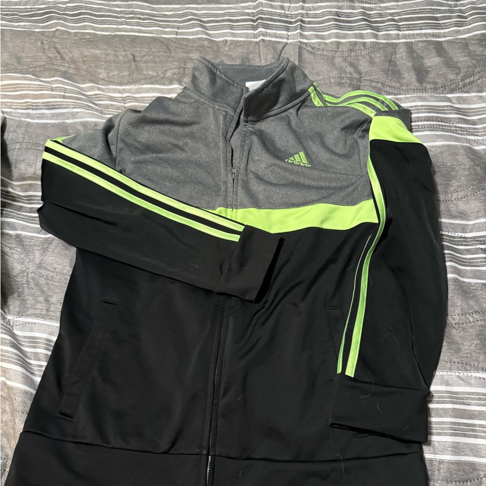 Adidas Gray and Black Jacket with Neon Green Accents